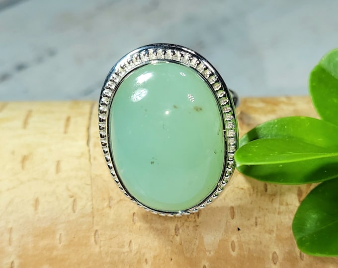 Chrysoprase Ring, Chrysoprase Sterling Silver Ring Size 7.5, Handmade Chrysoprase Sterling Silver Ring, Statement Ring, Gift for Her, FG06