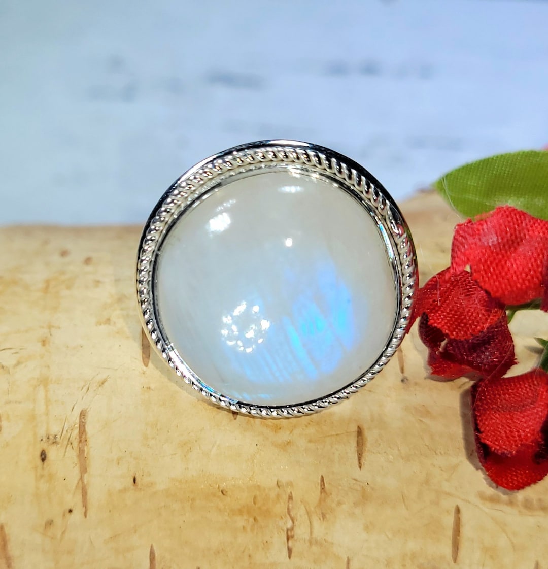 Rainbow Moonstone Ring, Moonstone Sterling Silver Ring, Moonstone Ring