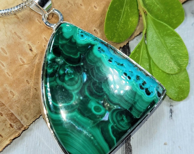 Natural AAA Grade Malachite Chrysocolla Pendant, Sterling Silver Chrysocolla Malachite pendant, Gift for her, FH42