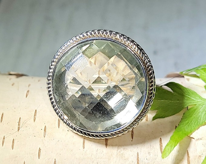 Natural Rose Cut Green Amethyst  .925 Sterling Silver Ring Size 8 8 Grams 7/8" Round CP36 Completely Eye Clean Stone