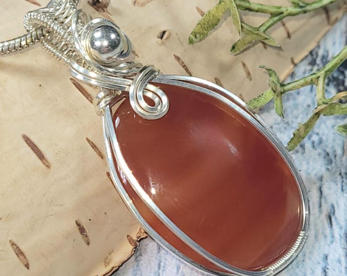 Carnelian Pendant, Carnelian Wire Wrapped .925 Silver Pendant, Carnelian Sterling Silver Wire Wrapped Pendant, Handmade Designer Jewelry JG