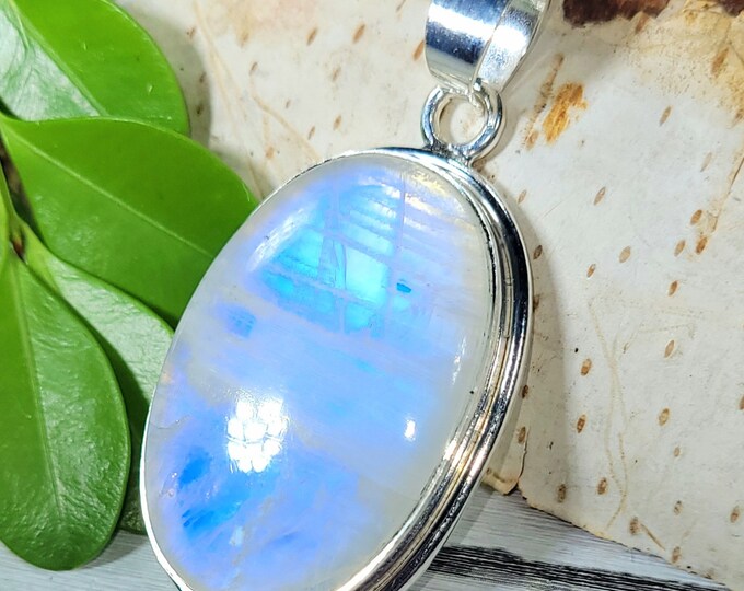 Moonstone Pendant, Rainbow Moonstone Sterling Silver Pendant, Premium Grade Moonstone Pendant, Gift for Her, Statement Pendant, FB21