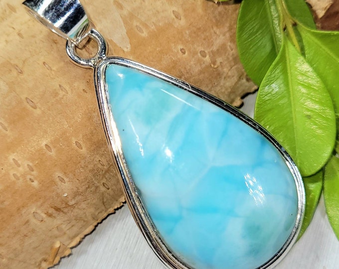Larimar Pendant, Larimar Sterling Silver Pendant, Handmade Larimer Sterling Silver Pendant, Statement Pendant, Boho Pendant, FE40, Gift