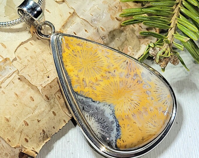 Natural AAA Grade Fossil Coral Handmade .925 Sterling Silver Pendant 2 1/4" x 1 1/8" 15 grams AK30