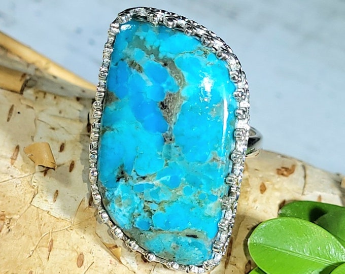 Turquoise Ring, Kingman Turquoise Ring, Turquoise Sterling Silver Size 8, Gift for Her, Boho Ring, Statement Ring, Handmade Ring,
