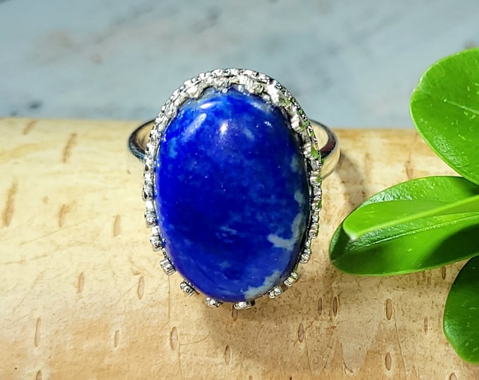 Lapis Lazuli Ring, Lapis Lazuli Sterling Silver Ring, Lapis Crown Prong Sterling Silver Ring, Size 6.5, Handmade Lapis Ring, FG11, Gift