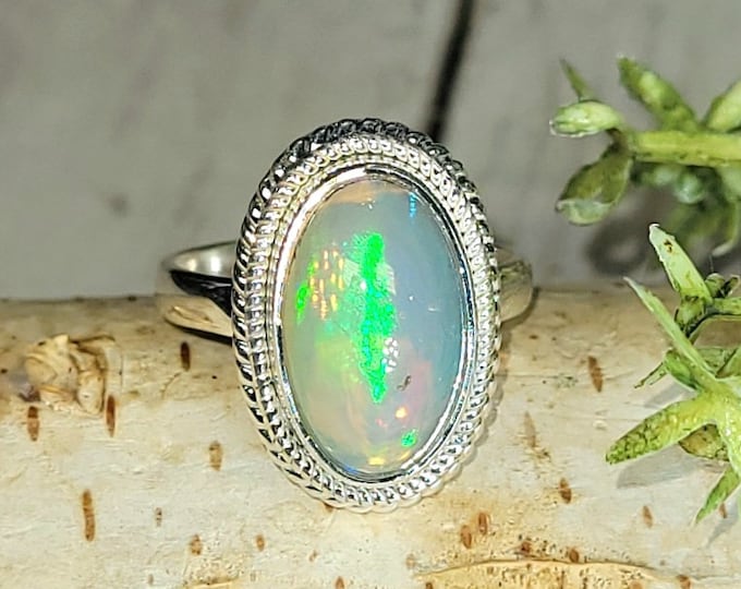 Ethiopian Opal Ring, Ethiopian Opal Sterling Silver Ring, Multi Color Opal Ring, Statement Ring, Handmade Ring, Gift for Her, HE Size 5.75