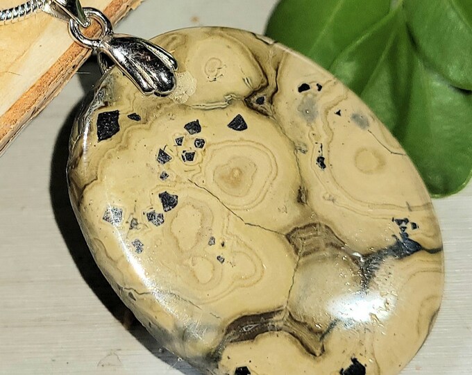 Natural High Grade Rare Schalenblende Cabochon .925 Sterling Silver Pendant Custom Bail EM22