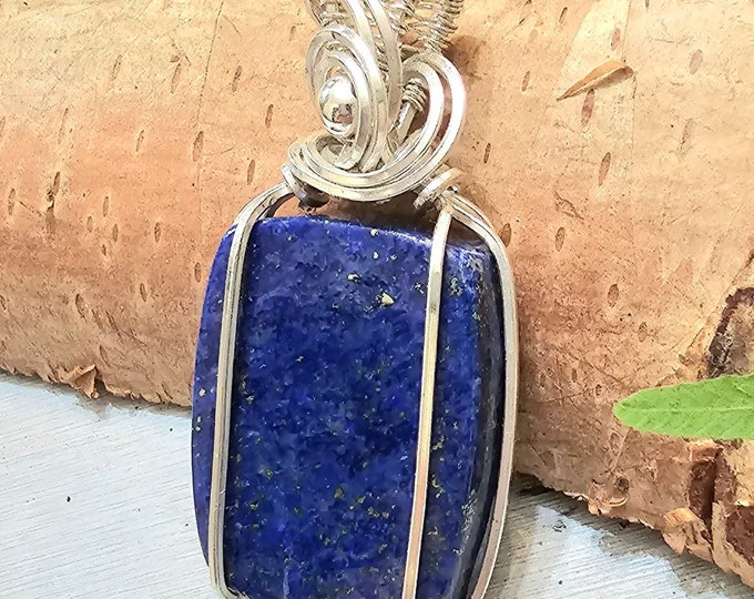 Natural Premium Lapis Lazuli wire wrapped .925 Silver Pendant, Sterling Silver Wire Wrapped pendants, Handmade Stone Jewelry FS09