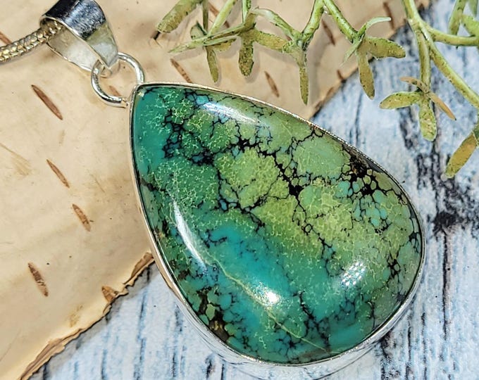 Handmade Pear Tibet Turquoise Sterling Silver Pendant - Artisan Jewelry