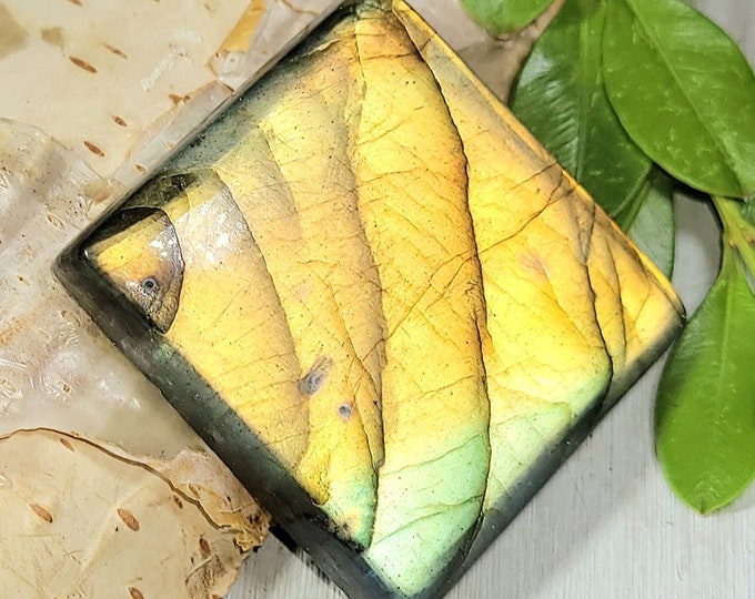 Natural Burnt Orange Multi-Flash Labradorite Square Cabochon 70ct 14 Grams 33mm Wire Wrapping, Weaving or Pendant, Collector LE17