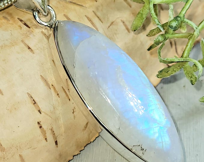 Moonstone Pendant, Blue Moonstone Sterling Silver Pendant, Handmade Moonstone Pendant, Statement Moonstone Pendant, Gift for Her, HR19