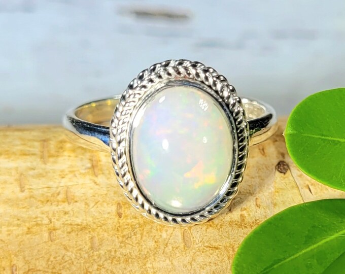 Ethiopian Opal Ring, Ethiopian Opal Sterling Silver Ring, Multi Color Opal Ring, Statement Ring, Handmade Ring, Gift for Her, FK Size 9