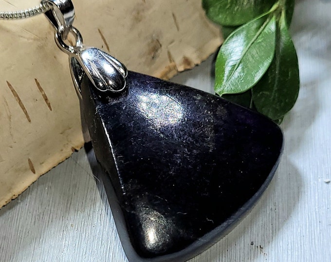 Natural Deep Purple Purpurite Pear Cabochon 40Ct .925 Sterling Silver Pendant 1 9/16" x 1 1/8" CK30 Sterling Silver Rhodium Plated Bail