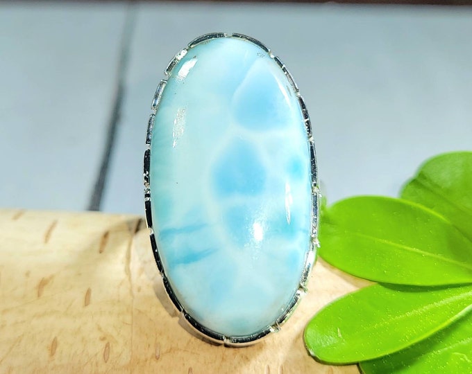 Larimar Ring, Dominican Larimar Sterling Silver Ring, Larimar Silver Ring, Premium Larimar Sterling Silver Ring  Size 6.50, Gift for Her, FB