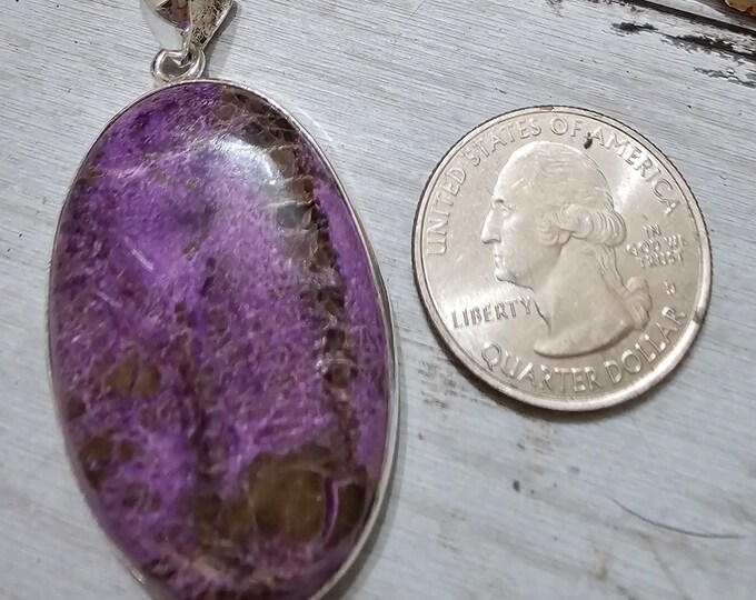 Natural AAA Oval Stichtite Pendant, .925 Sterling Silver Pendant. Purple Pendant, Statement Pendant, Boho Pendant, Quality Natural Stone,GF