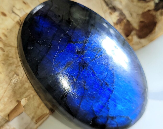 Natural Premium Blue Flash Labradorite Oval Cabochon 60ct 36mm x 24mm Wire Wrapping, Weaving, Pendant, Collector LF08