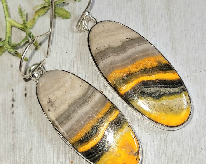Bumblebee Jasper Earrings, Bumblebee Jasper Sterling Silver Earrings, Handmade Jasper Earrings, Statement Earrings, Gift for Her, HG03