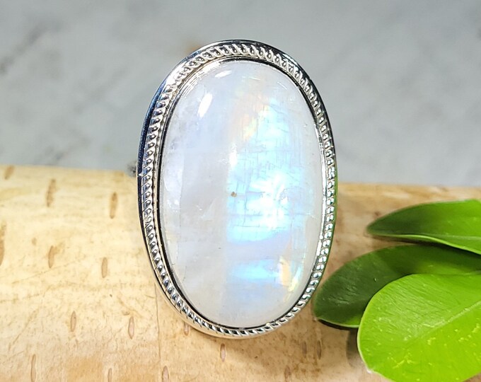 Rainbow Moonstone Ring, Moonstone Ring, Sterling Silver Moonstone Ring, Moonstone Ring Size 6.50, Statement Ring, Boho Ring, FG