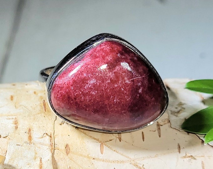 Natural Top Grade Thulite Pear Handmade .925 Sterling Silver Ring Size 6.5 6 Grams 5/8" x 3/4" AN38