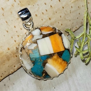 Spiny Oyster Turquoise Pendant, Spiny Oyster Turquoise w/copper, Sterling Silver Pendant, Spiny turquoise pendant, Handmade Pendant GS32