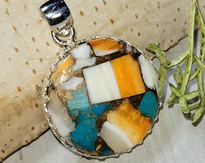 Spiny Oyster Turquoise Pendant, Spiny Oyster Turquoise w/copper, Sterling Silver Pendant, Spiny turquoise pendant, Handmade Pendant GS32