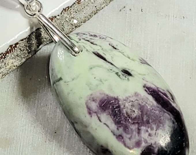 Natural High Grade Kammererite Oval Cabochon .925 Sterling Silver Pendant 2" x 3/4" EC30 Sterling Silver Heavy Duty Bail