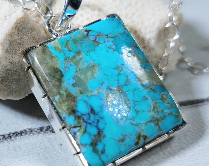 Turquoise Pendant, Sterling Silver Turquoise Pendant, Kingman Arizona Turquoise Boho Pendant, Statement Pendant GH13