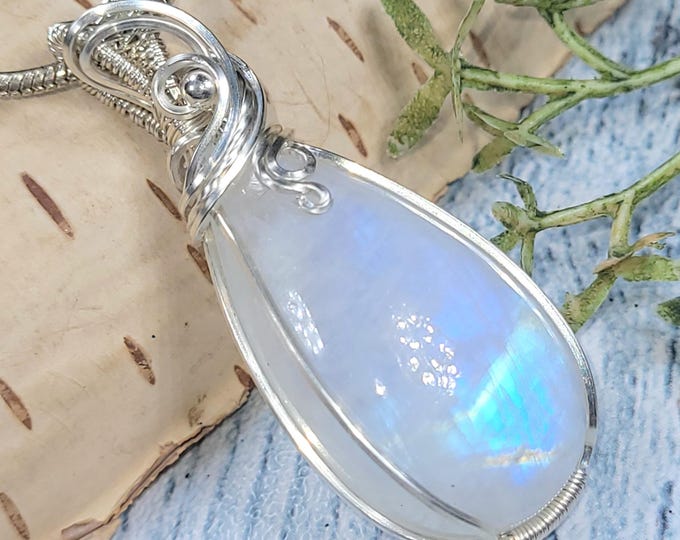Moonstone Pendant, Hand Wire Wrapped Sterling Silver Moonstone Pendant,  Handmade Moonstone Sterling Silver Pendant, Gift for Her JG23