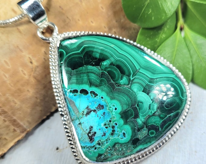 Chrysocolla Malachite Pendant, Chrysocolla Malachite Sterling Silver Pendant, Handmade Pendant, Statement Pendant, Gift for Her, FL19
