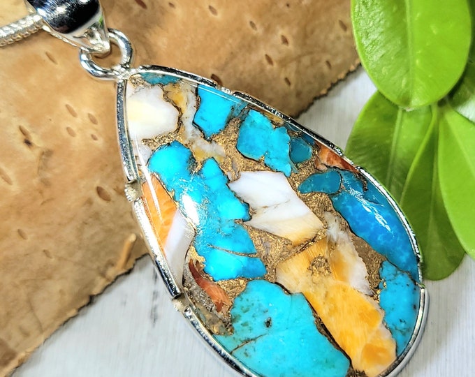 Spiny Oyster Turquoise Pendant, Spiny Oyster Turquoise w/copper, Sterling Silver Pendant, Spiny turquoise pendant, Handmade Pendant FP07