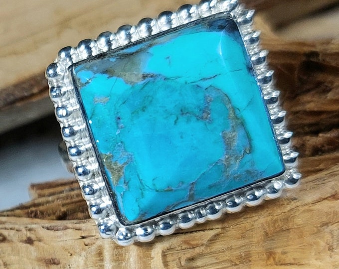 Turquoise Ring, Kingman Arizona Turquoise Ring, Turquoise Sterling Silver Size 7, Gift for Her, Boho Ring, Statement Ring, Handmade Ring