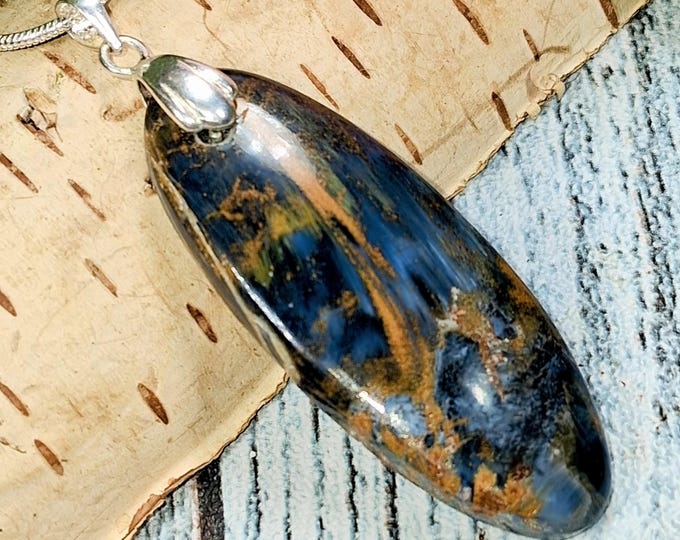 Handmade Oval Pietersite Sterling Silver Pendant: Statement Jewelry; KB10