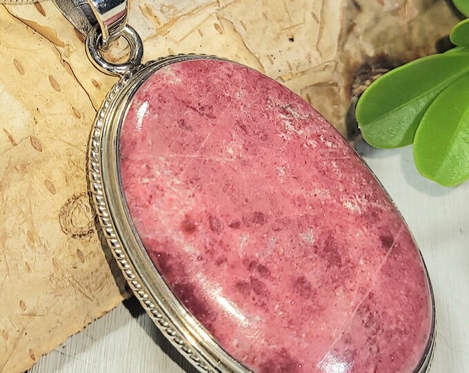 Natural Choice Grade Pink Thulite Handmade Oval .925 Sterling Silver Pendant 2 1/8" x 1" 16 Grams AN18