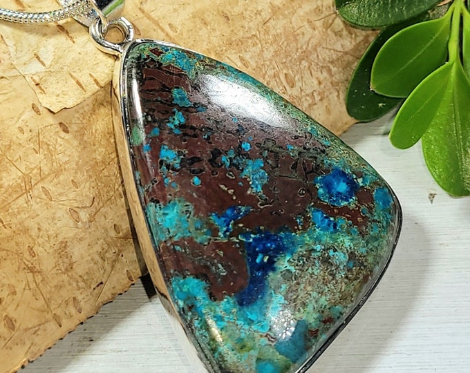 Natural Best Quality Azurite Pear Handmade .925 Sterling Silver Pendant 1 7/8" x 1 5/16" 10 grams CE13