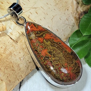 Natural Colorful Seam Agate Pear Handmade .925 Sterling Silver Pendant 2&quot; x 3/4&quot; 10 Grams AP09