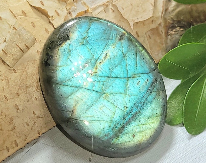 Natural Blue & Green Fire Labradorite Oval Cabochon 75ct 15 Grams 37mm x 28mm Wire Wrapping, Weaving or Pendant, Collector AJ25