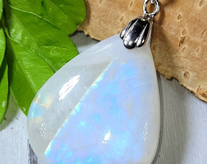 Moonstone Pendant, Rainbow Moonstone Sterling Silver Pendant, Handmade Pendant, Statement Pendant, Gift for Her, FC07