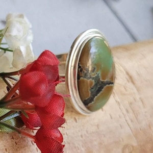 Tibetan Turquoise Sterling Silver Ring,Turquoise Boho Ring, Statement Ring; Handmade Ring, Premium Tibet Turquoise,Quality Ring Size 8.5