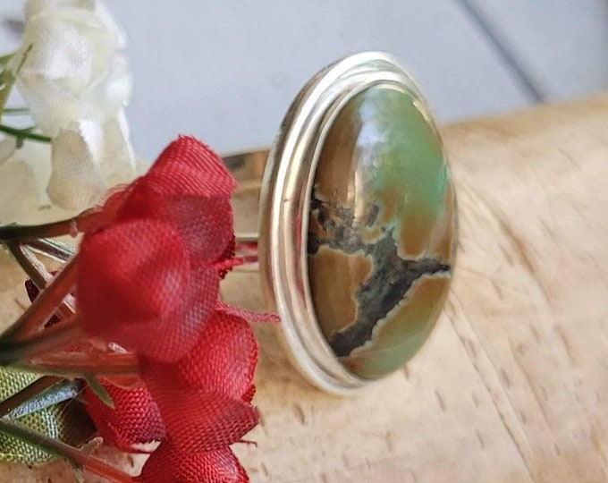 Tibetan Turquoise Sterling Silver Ring,Turquoise Boho Ring, Statement Ring; Handmade Ring, Premium Tibet Turquoise,Quality Ring Size 8.5
