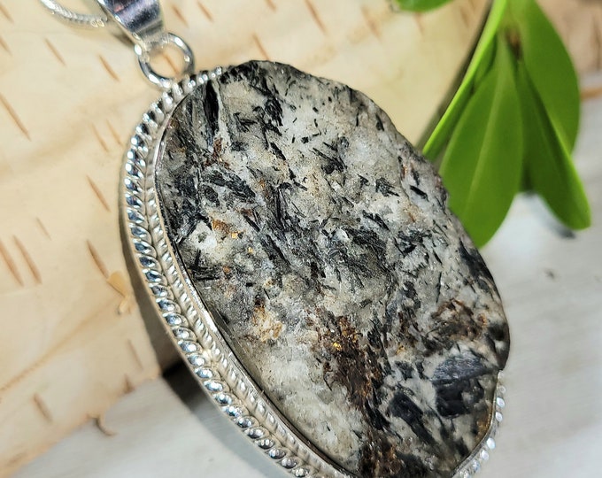 Natural Rare High Grade Astrophyllite Druzy Oval Handmade .925 Sterling Silver Pendant 20 Grams 2 1/8" x 1" EJ02 Genuine Stone Gift for Her