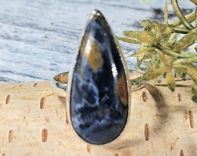 Handmade Pear Pietersite Sterling Silver Statement Ring - Size 8, JV