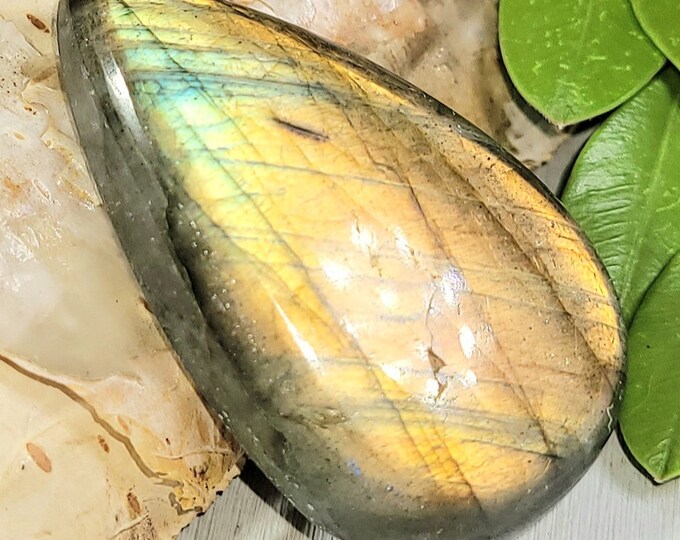 Natural Flashy Multi-Color Labradorite Pear Cabochon 45ct 9 Grams 35mm x 22mm Wire Wrapping, Weaving or Pendant, Collector LE18