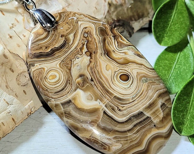 Natural High Grade Large Rare Schalenblende Cabochon 2 1/2" x 1 1/4" .925 Sterling Silver Pendant EW16 Sterling Silver Bail