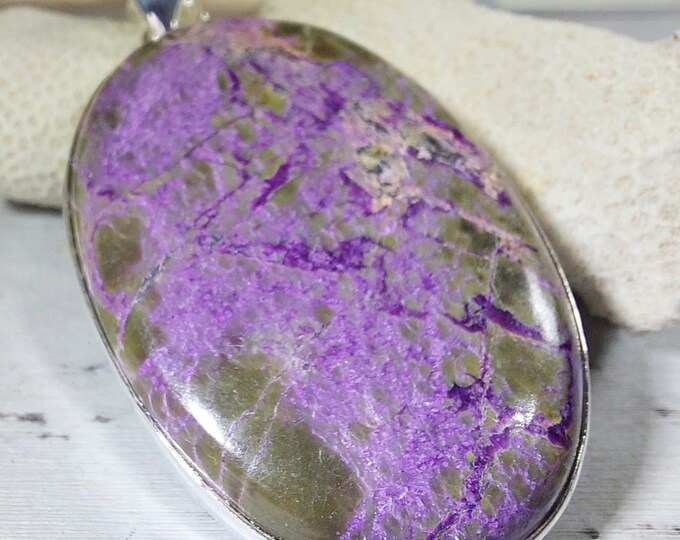 Natural AAA Oval Stichtite Pendant, .925 Sterling Silver Pendant. Purple Pendant, Boho Pendant, Quality Natural Stone, GP06