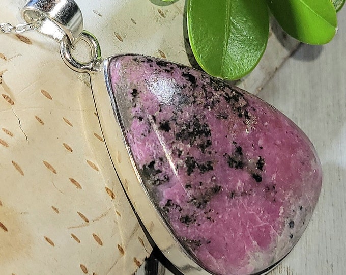 Natural Rare Quality Pink Cobalt Calcite .925 Sterling Silver Pendant 1 3/4" x 15/16" 11 Grams EK04