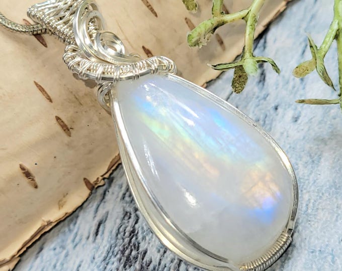 Moonstone Pendant, Hand Wire Wrapped Sterling Silver Moonstone Pendant,  Handmade Moonstone Sterling Silver Pendant, Gift for Her JG12