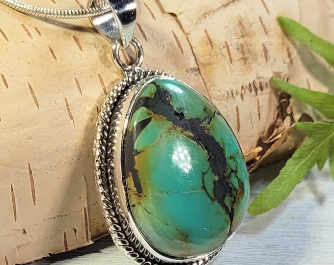 Natural Premium Grade Tibet Turquoise .925 Sterling Silver Pendant Weighs 13 Grams Measures 1 5/8" x 1 1/8 AG17