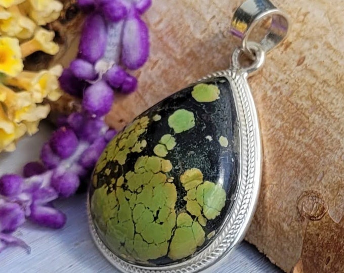 Natural Top Grade Tibet Turquoise .925 Sterling Silver Pendant 12 grams 1 3/4" x 1" CV36 Greenish Brown