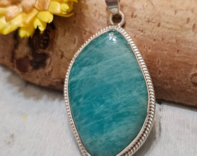Amazonite Sterling Silver Pendant, Handmade Amazonite Pendant, Gift for Her, Statement Amazonite Pendant, FV03